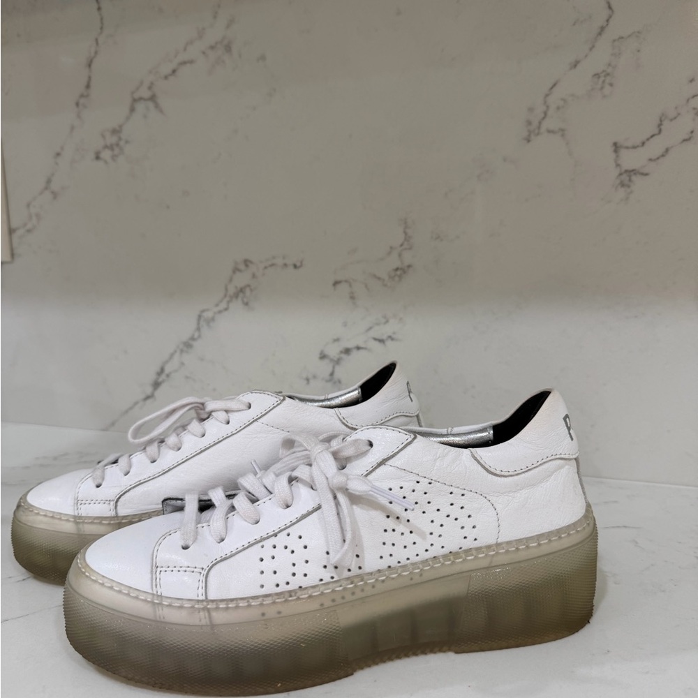 P448 White Leather Platform Sneakers with Translucent Gum Sole